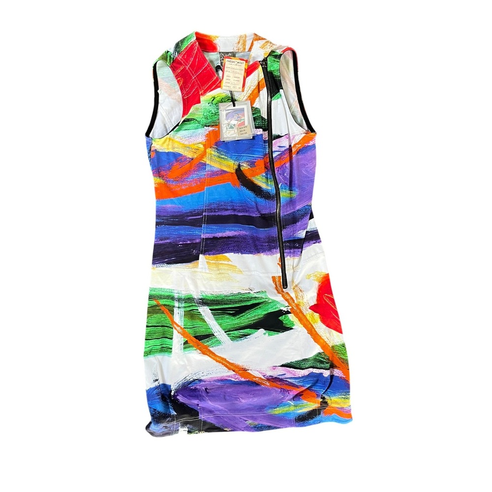 Dolcezza Abstract Art Print Sleeveless Zip Front Dress XS Symphonie in Red NEW
